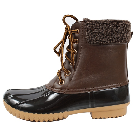 Size 6 Brown Faux Leather Faux Fur Cuff Duck - Picture 2 of 8